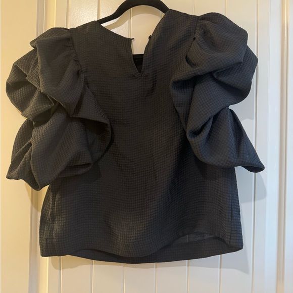 Express Black Textured Ruffle Blouse - Picture 2 of 4